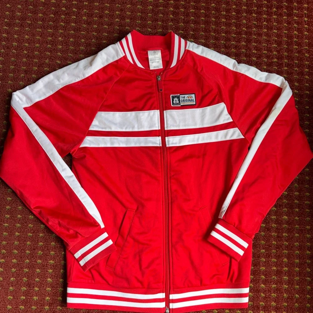 Disney Mickey Mouse Track Jacket Mens S Red Excellent Retro 1928 Burbank Zip Up